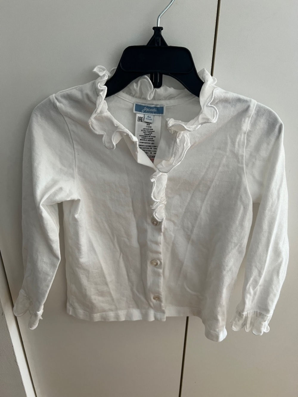 Jacadi White Ruffle-Trim Button Cardigan